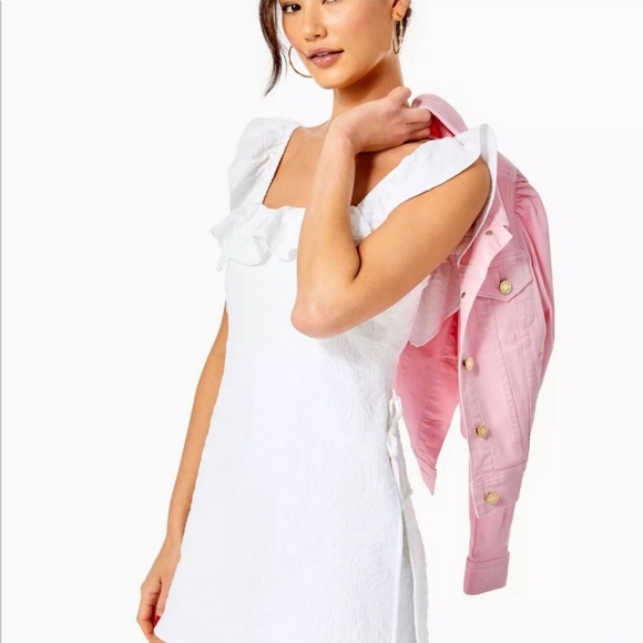 LILLY PULITZER Laylani Fitted Puff Sleeves Denim Jacket pink size small - Picture 4 of 16